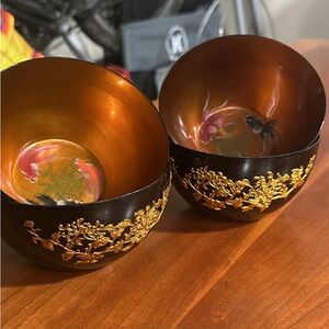 Vintage Chinese Black Lacquered Bowls - Hand Painted Fish